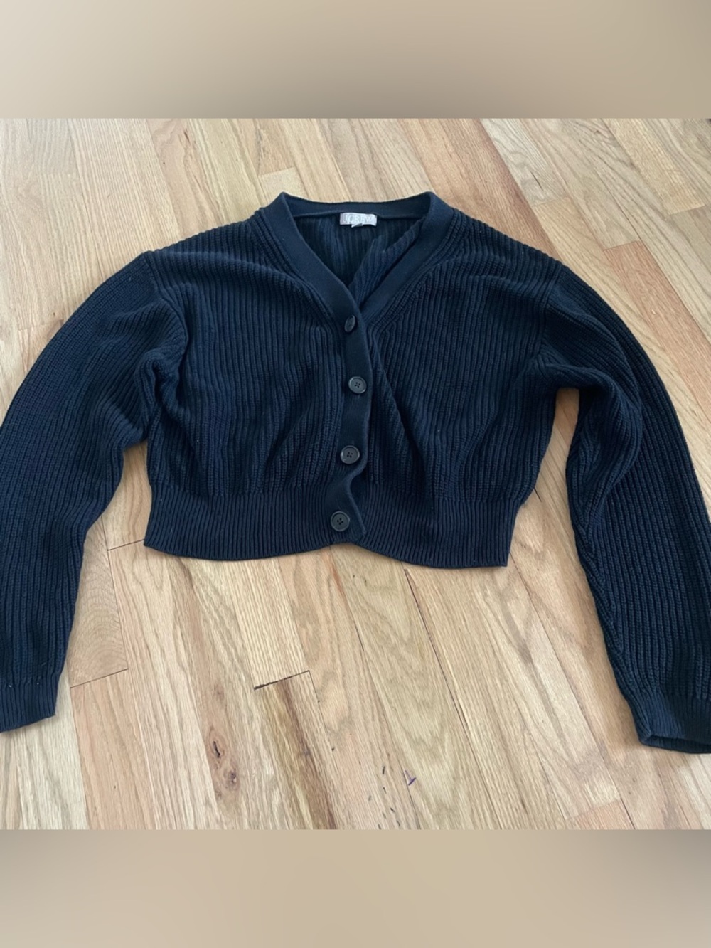 J Crew Cotton Blend Cropped Rib-Knit Button Cardigan - Picture 2 of 5
